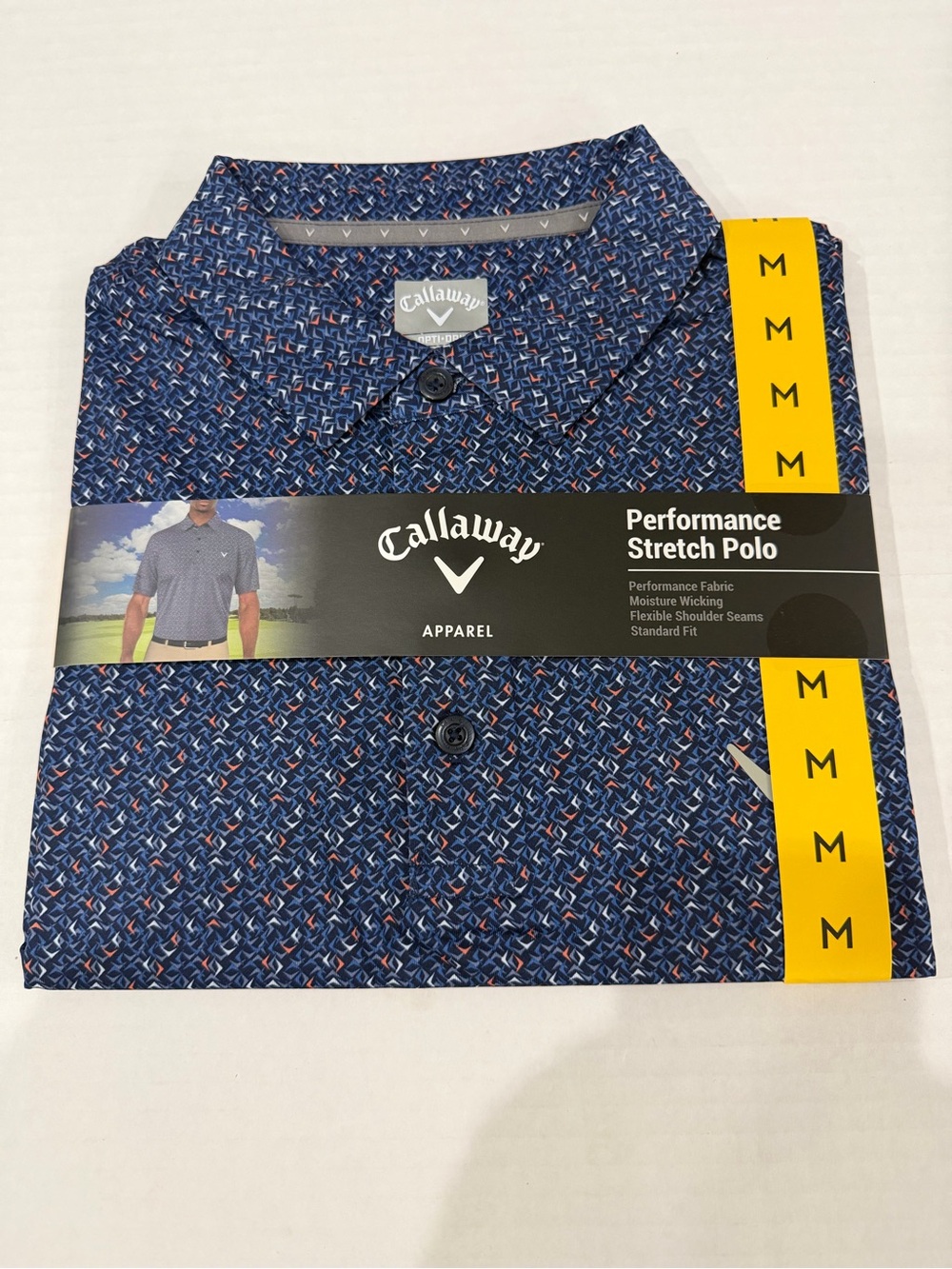 Callaway Men’s Navy Patterned Performance Polo with Red Accents size medium